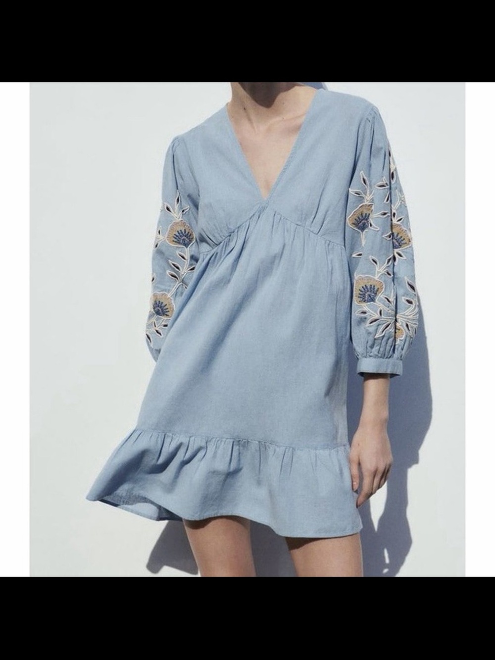 Zara Blue Embroidered Sleeve Tunic/Dress